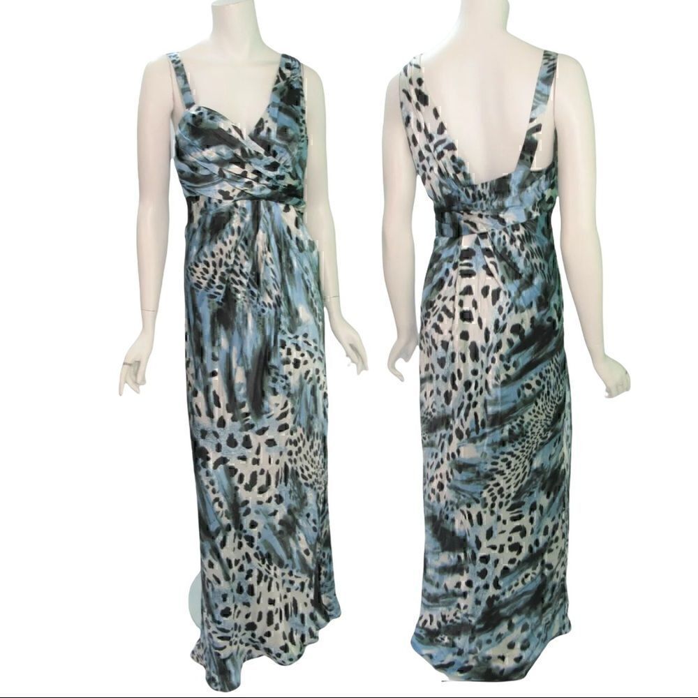 ABS by Allen Schwartz Blue Animal Print Maxi Gown Surplice Dress Size 6
